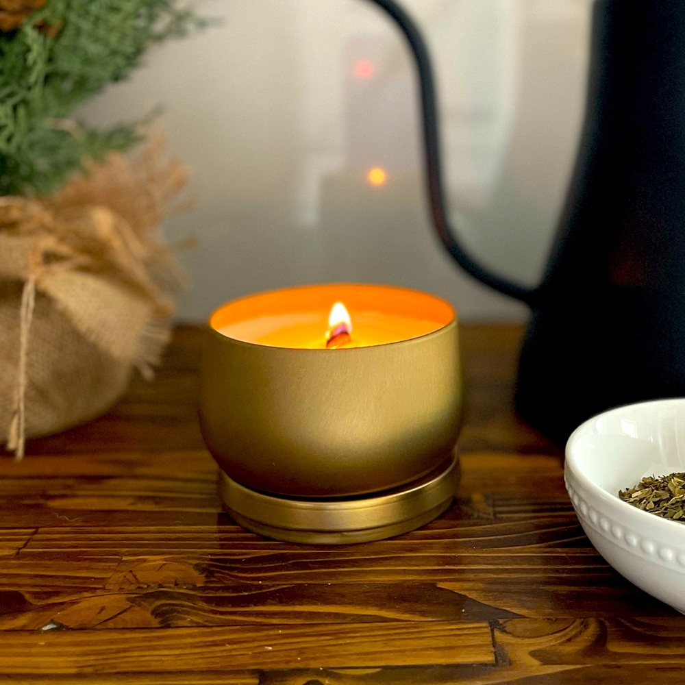 NWT Well Living Farms Gold Holiday Candle
